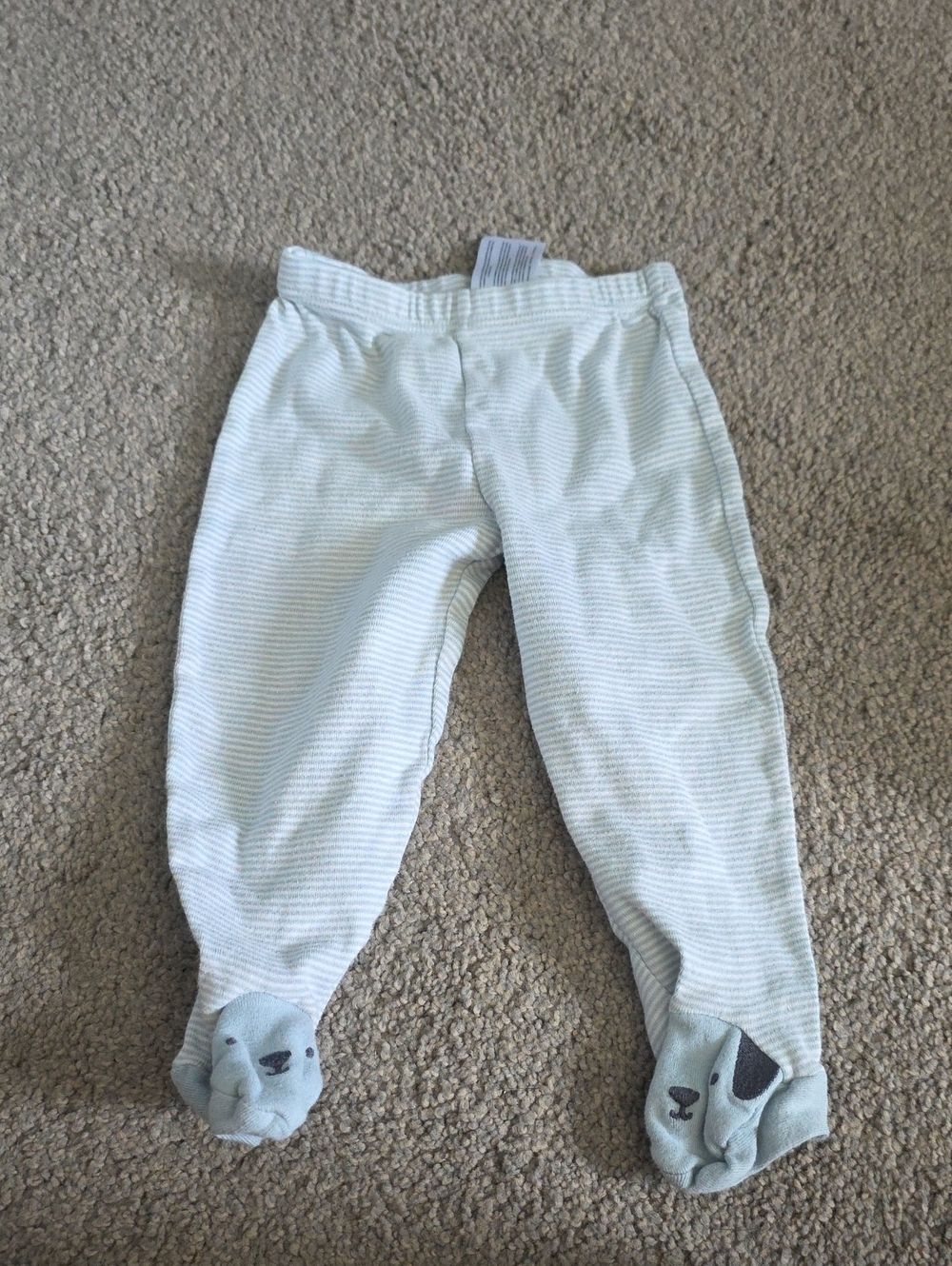 Carter's Light Blue & White Striped Footed Joggers with Puppy Faces